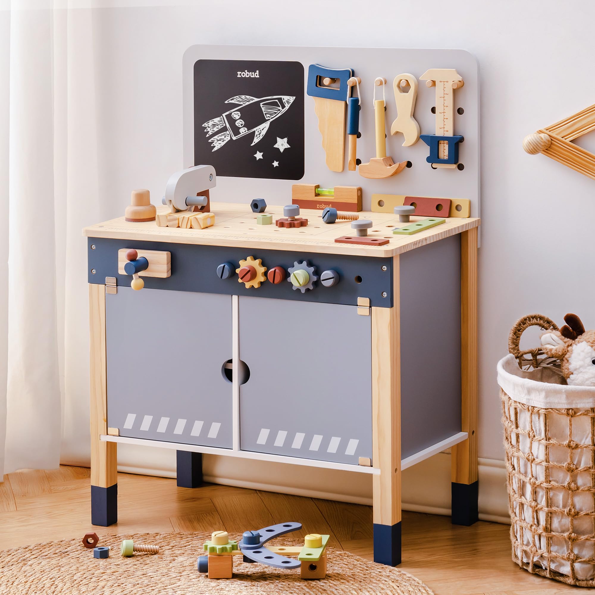 ROBUD Wooden Toy Workbench Pre - Tools Workshop For Kids 评论和价格
