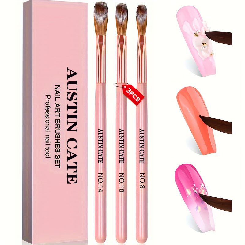 3pcs Kolinsky Acrylic Nail Bru - Chisel Set Wood 评论和价格