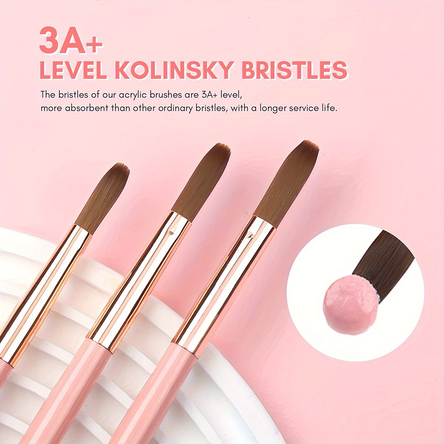 3pcs Kolinsky Acrylic Nail Bru - Chisel Set Wood 评论和价格