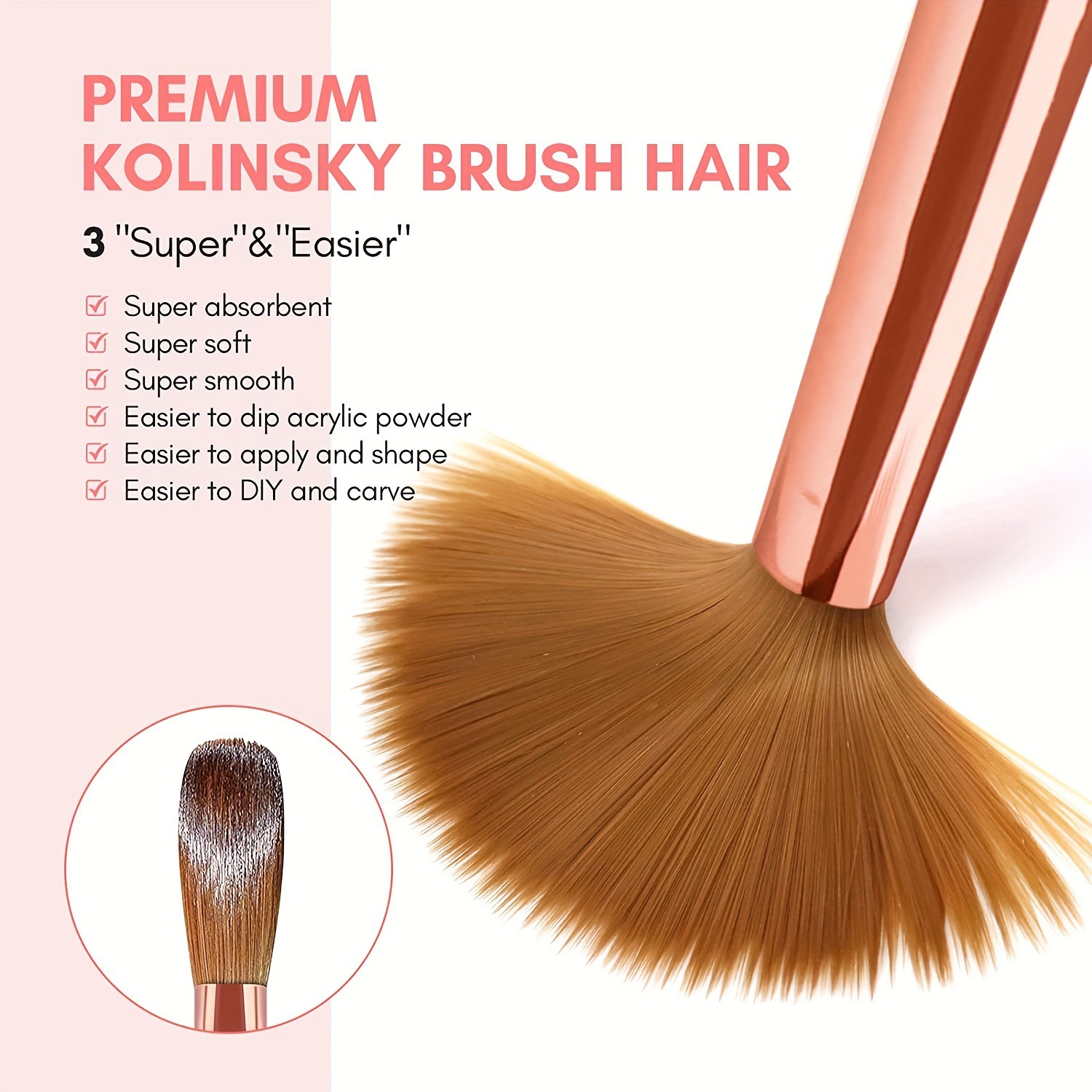 3pcs Kolinsky Acrylic Nail Bru - Chisel Set Wood 评论和价格